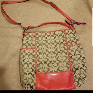Red and tan coach crossbody